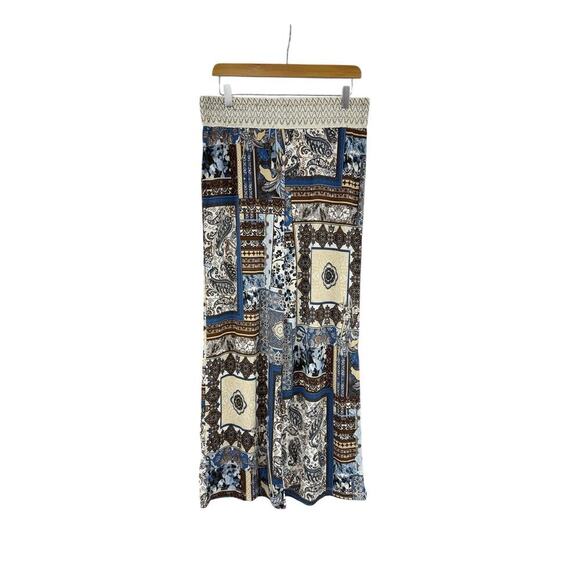 J Lee Resort Boho Multicolor Blue Paisley Pull On Beach Pants Loose Womens M - Picture 1 of 8